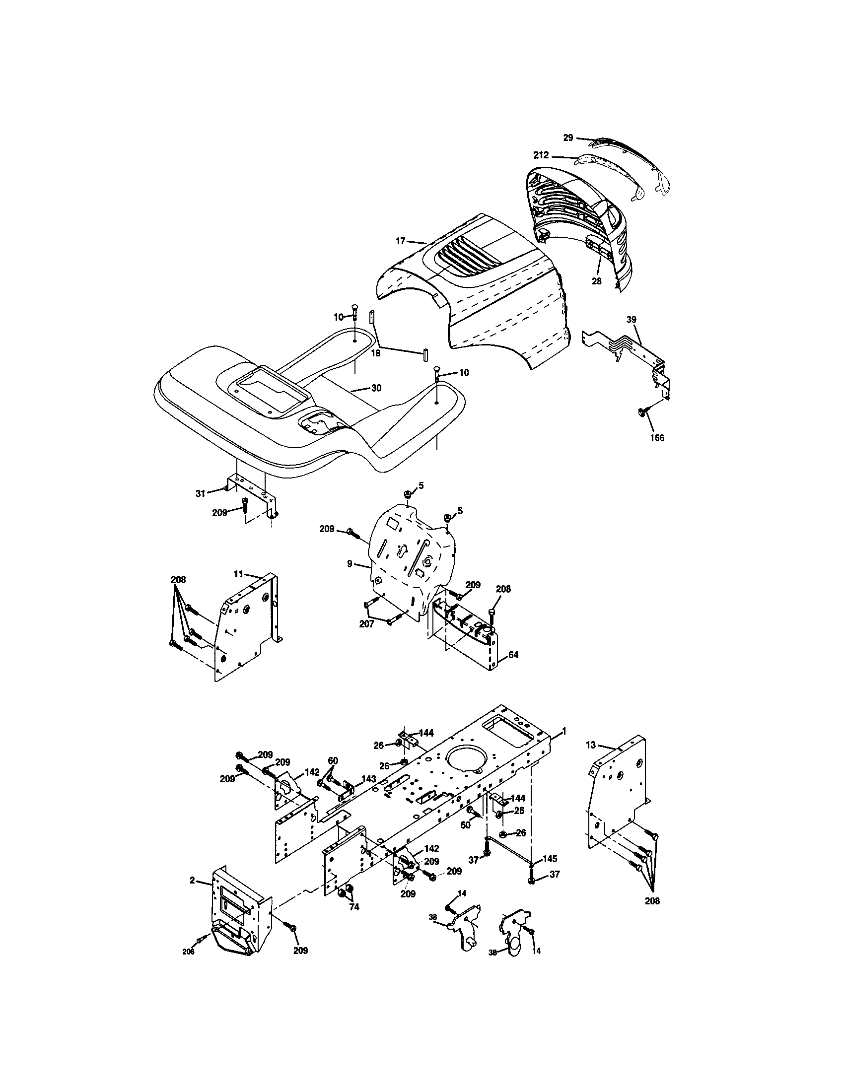 Chassis And Enclosures Diagram and Parts List for 917272674  Craftsman Lawn Tractor