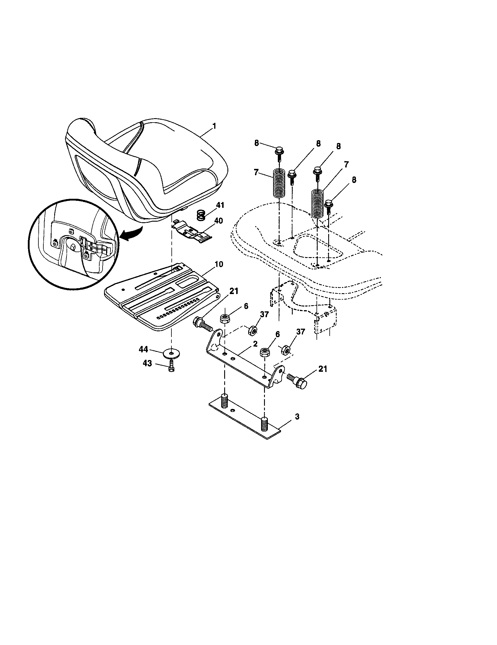 Seat Diagram and Parts List for 917286900  Craftsman Lawn Tractor