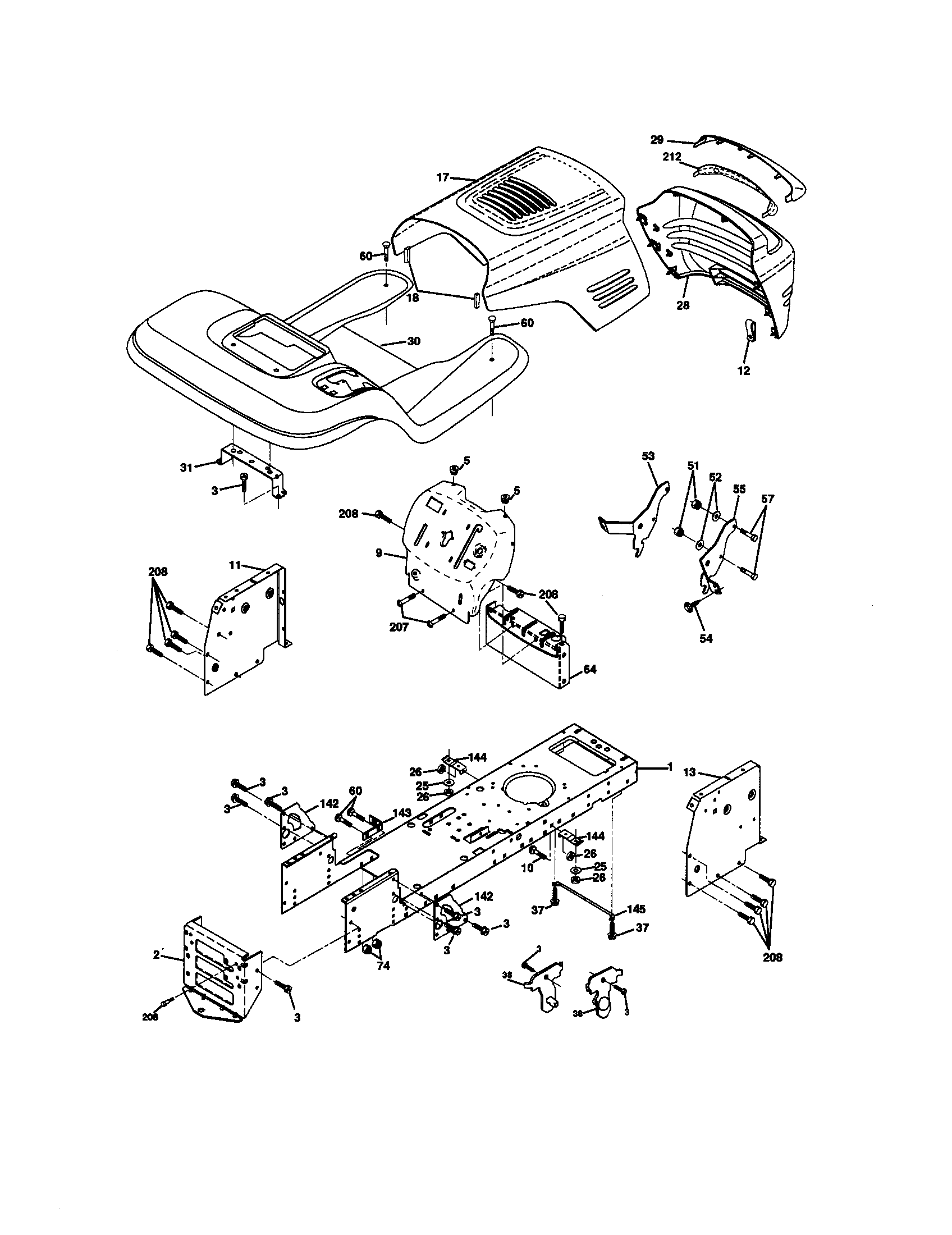 Chassis And Enclosures Diagram and Parts List for 917270742  Craftsman Lawn Tractor