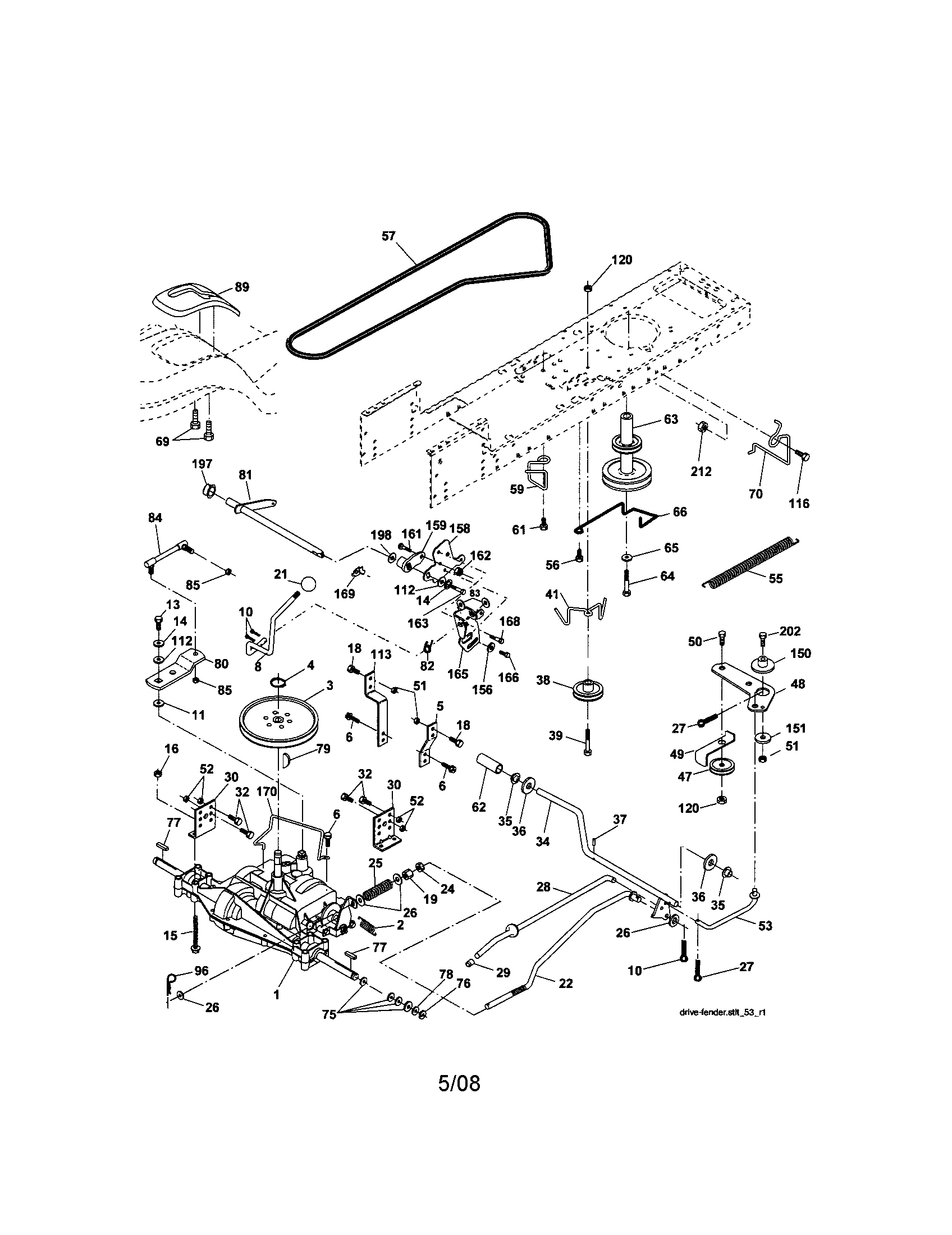 Ground Drive Diagram and Parts List for 917287050  Craftsman Lawn Tractor