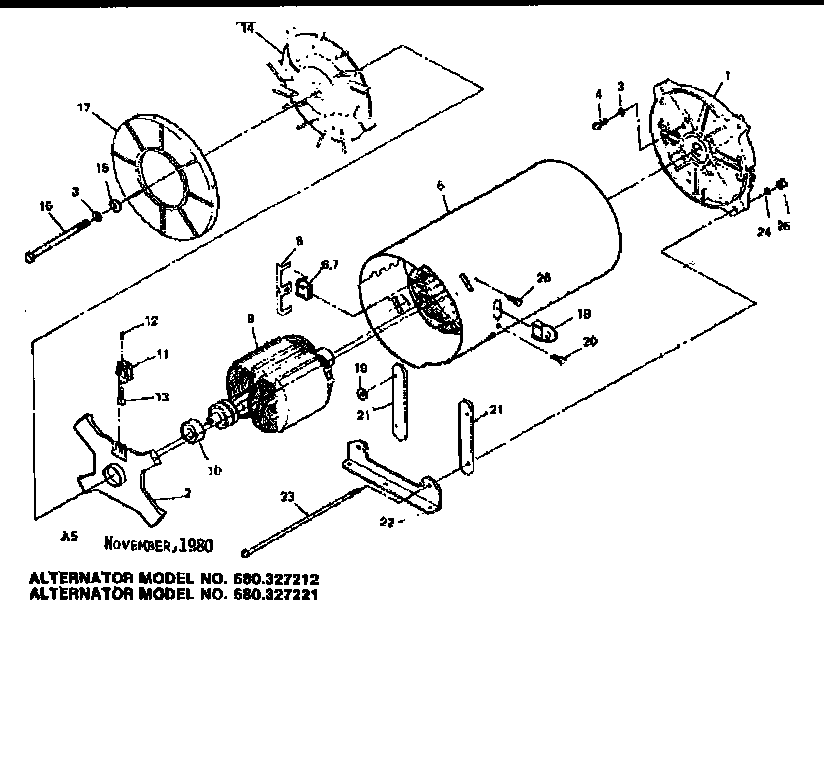 Alternator Diagram and Parts List for 580327212  Craftsman Engine