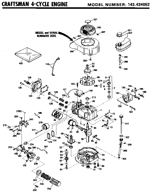 Replacement Parts Diagram and Parts List for 143424052  Craftsman Engine