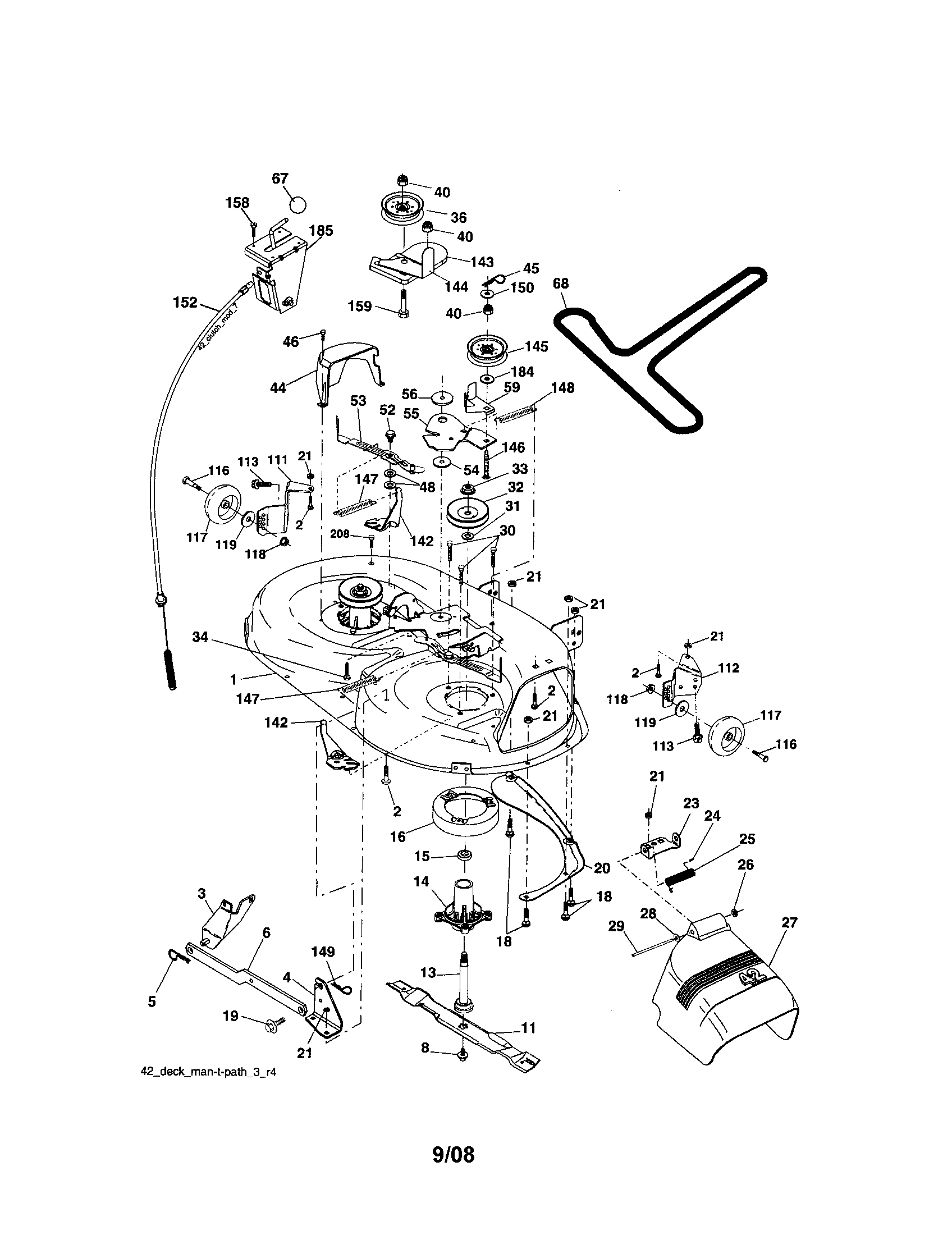 Mower Deck Diagram and Parts List for 917287072  Craftsman Lawn Tractor