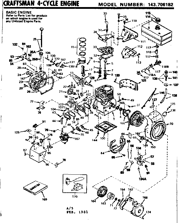Replacement Parts Diagram and Parts List for 143706182  Craftsman Engine