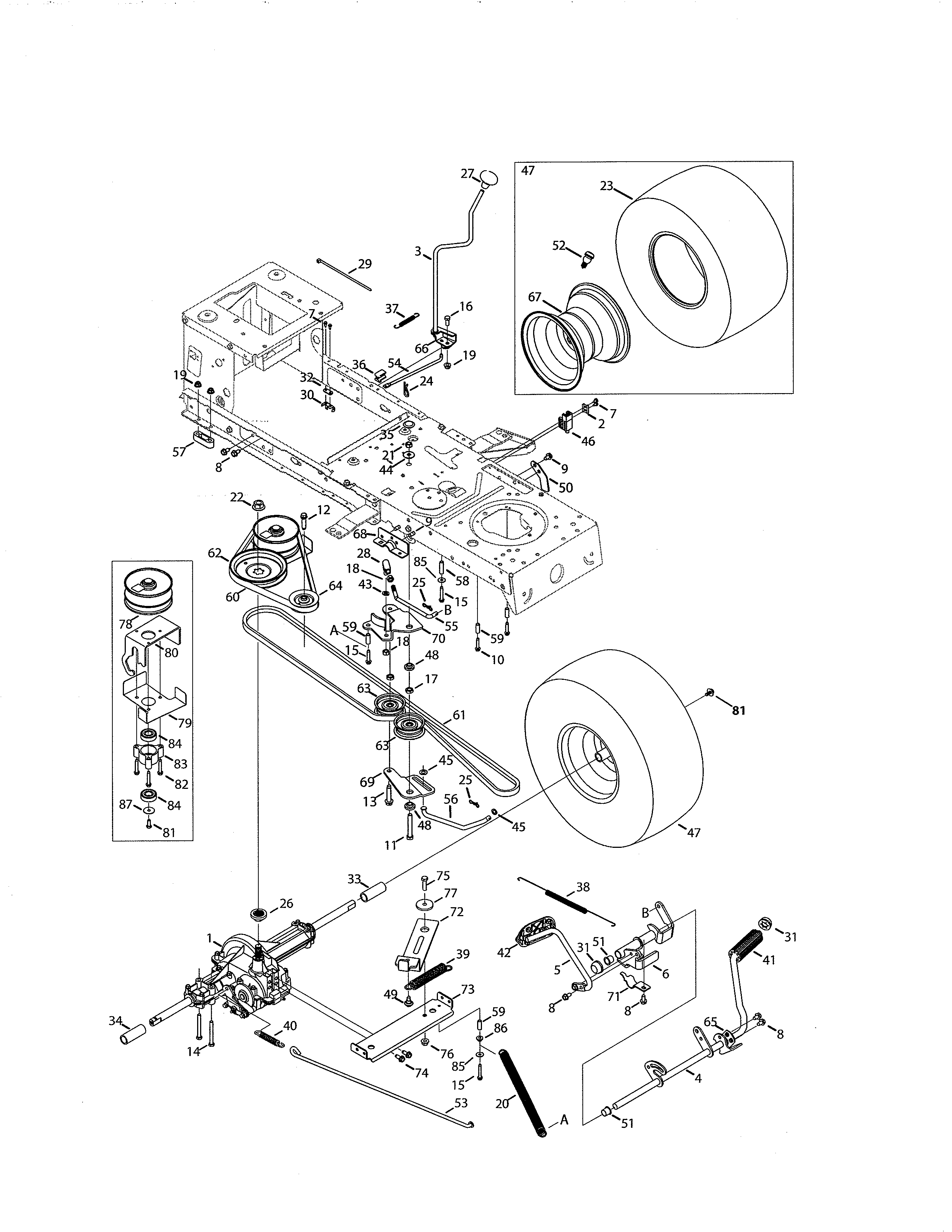 Transmission Diagram and Parts List for 247203725  Craftsman Lawn Tractor
