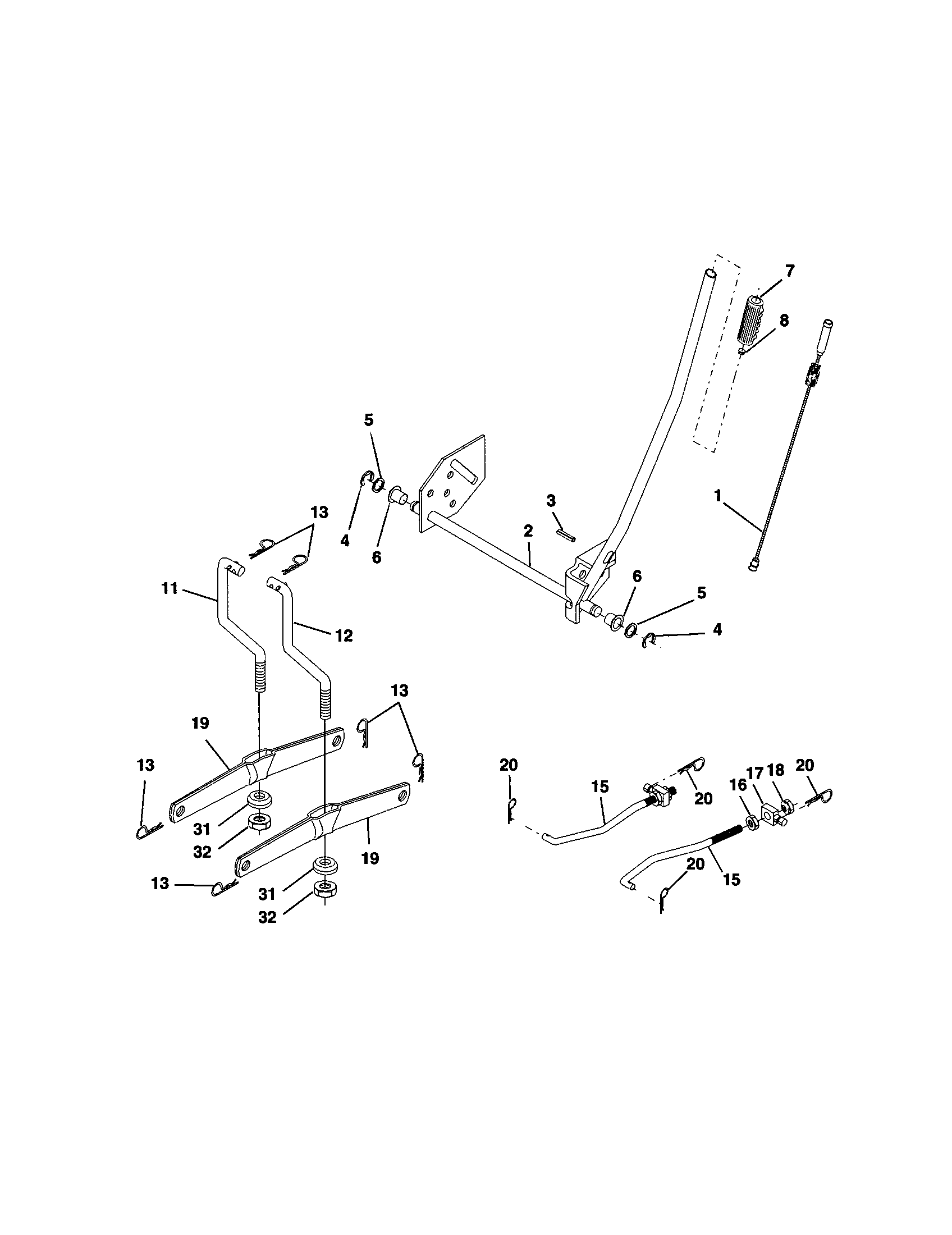 Lift Diagram and Parts List for 917271645  Craftsman Lawn Tractor