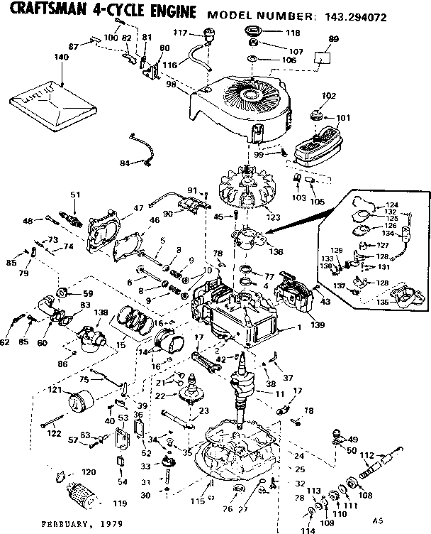 Replacement Parts Diagram and Parts List for 143294072  Craftsman Engine