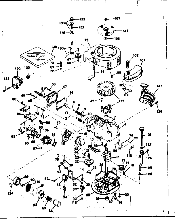 Basic Engine Diagram and Parts List for 143197052  Craftsman Engine