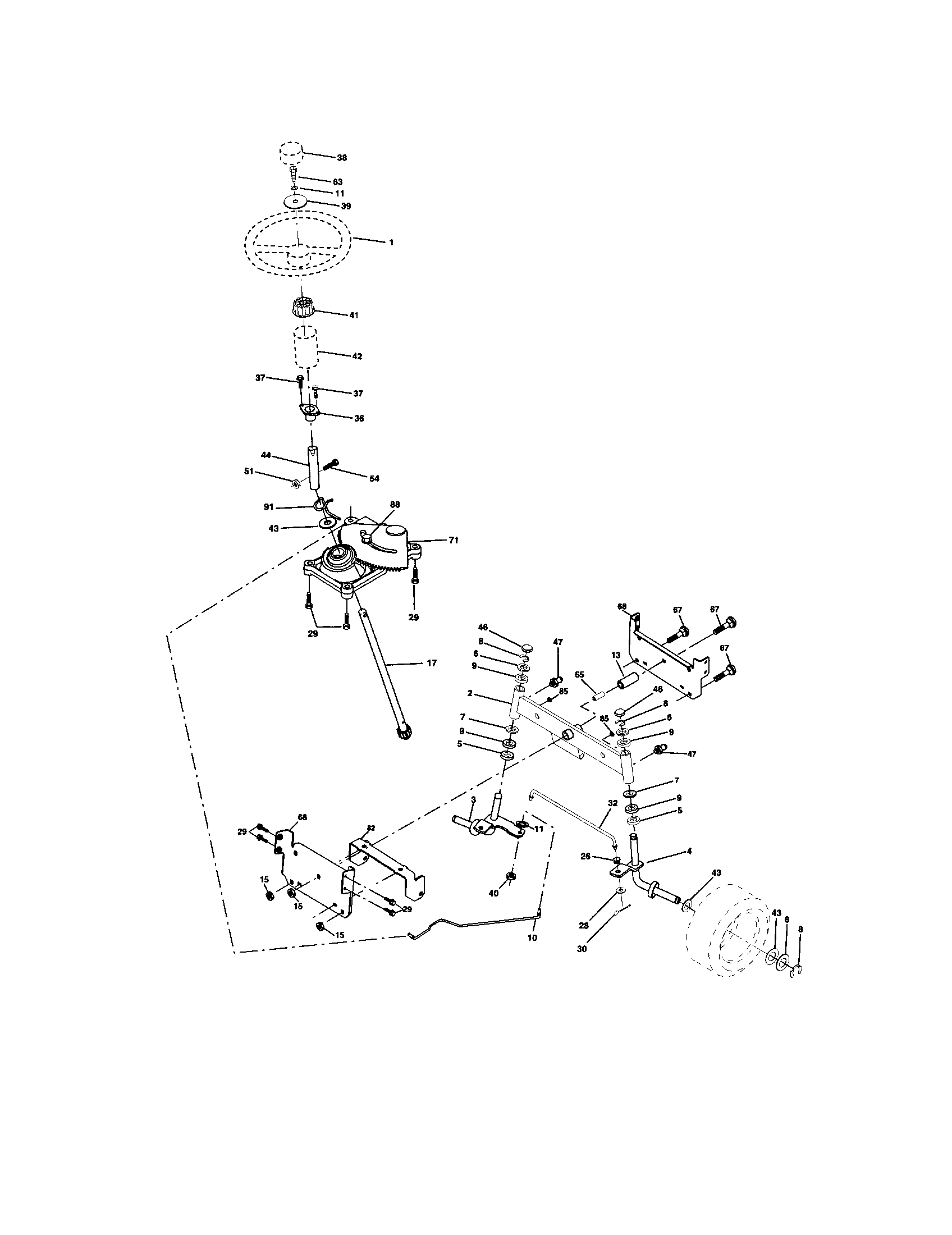 Steering Assembly Diagram and Parts List for 917271651  Craftsman Lawn Tractor
