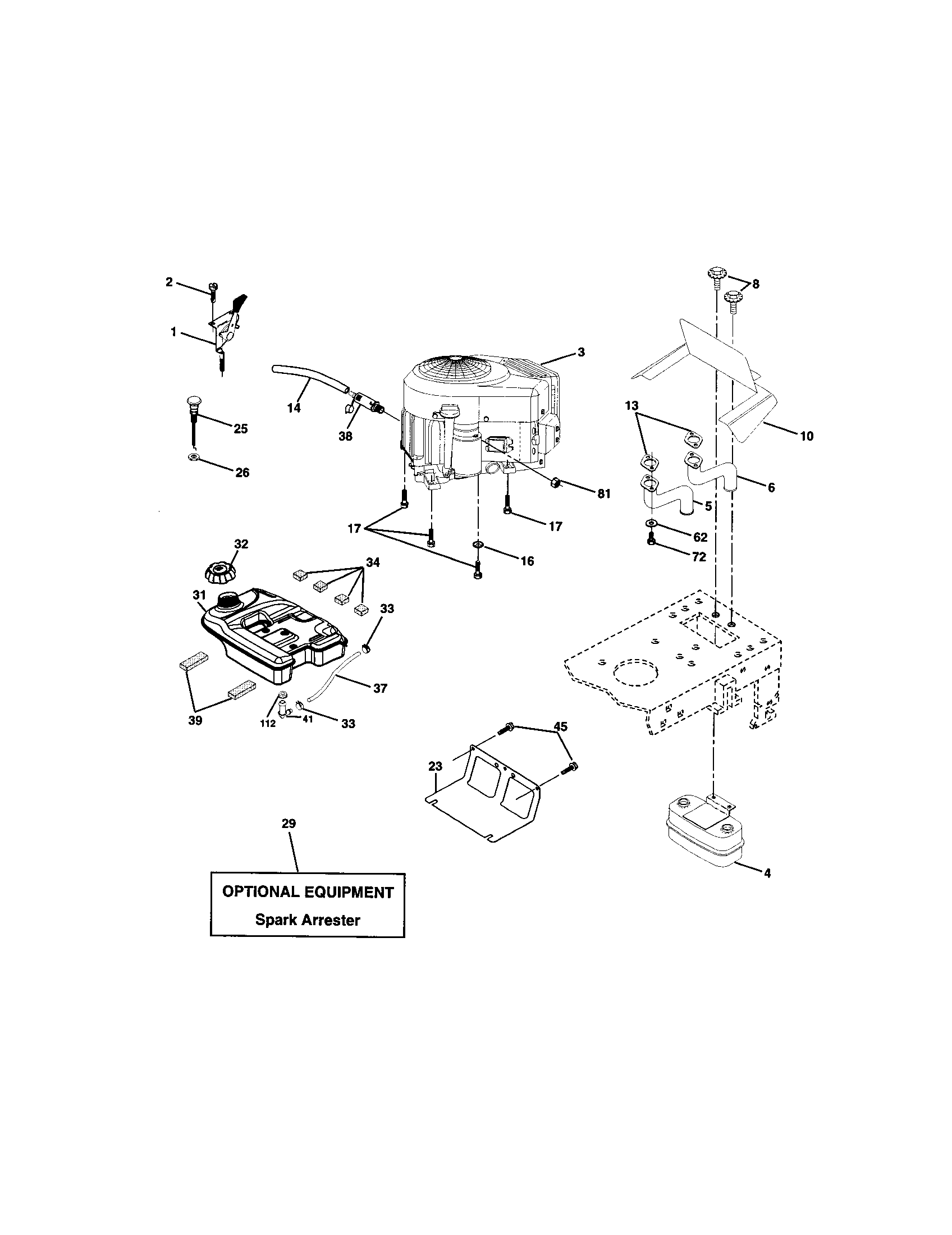 Engine Diagram and Parts List for 917272264  Craftsman Lawn Tractor