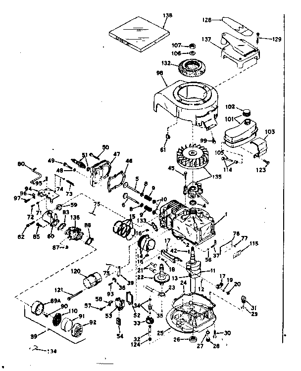 Basic Engine Diagram and Parts List for 143153032  Craftsman Engine