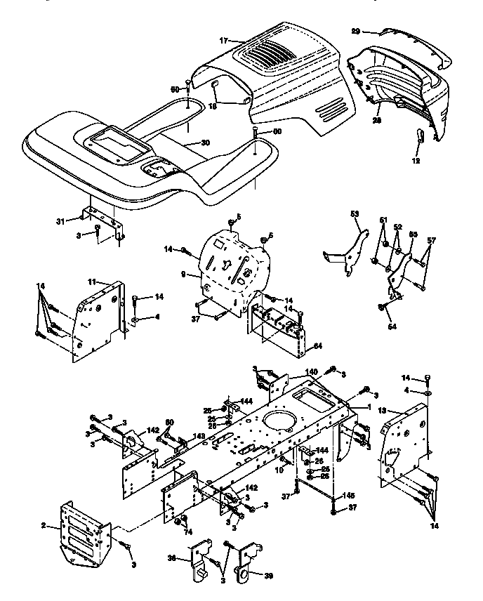 Chassis And Enclosures Diagram and Parts List for 917270631  Craftsman Lawn Tractor