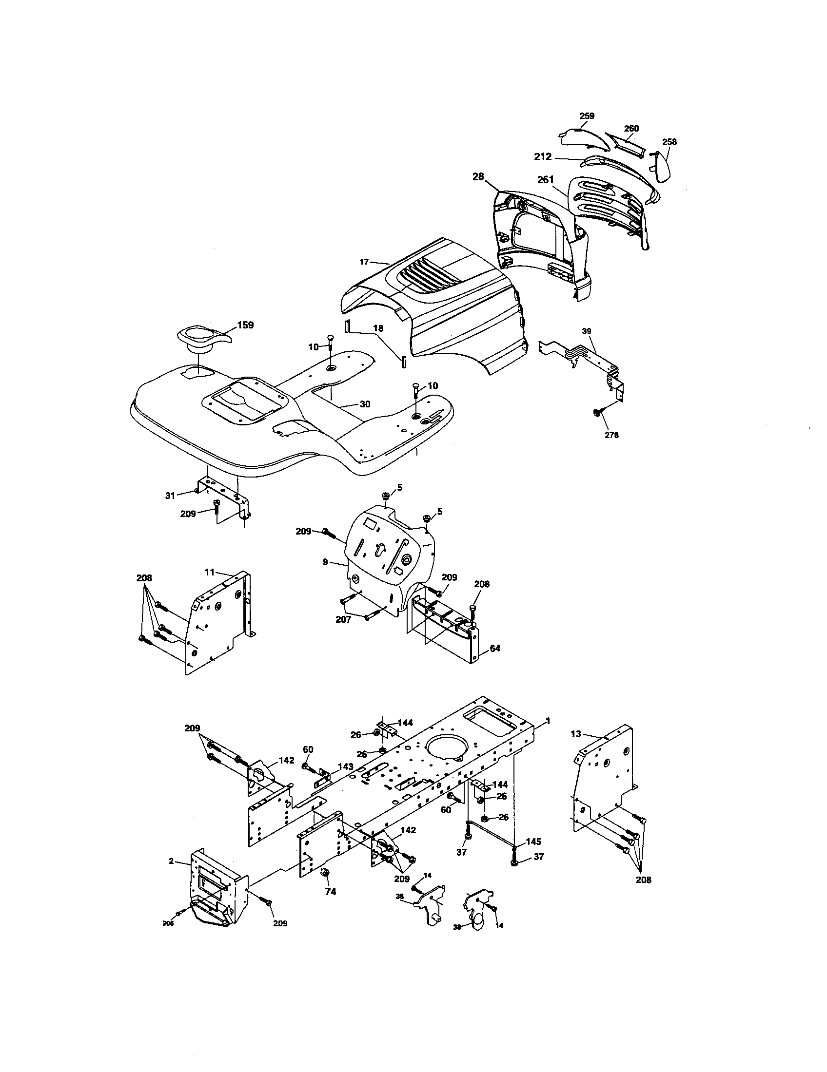 Chassis And Enclosures Diagram and Parts List for 917275761  Craftsman Lawn Tractor
