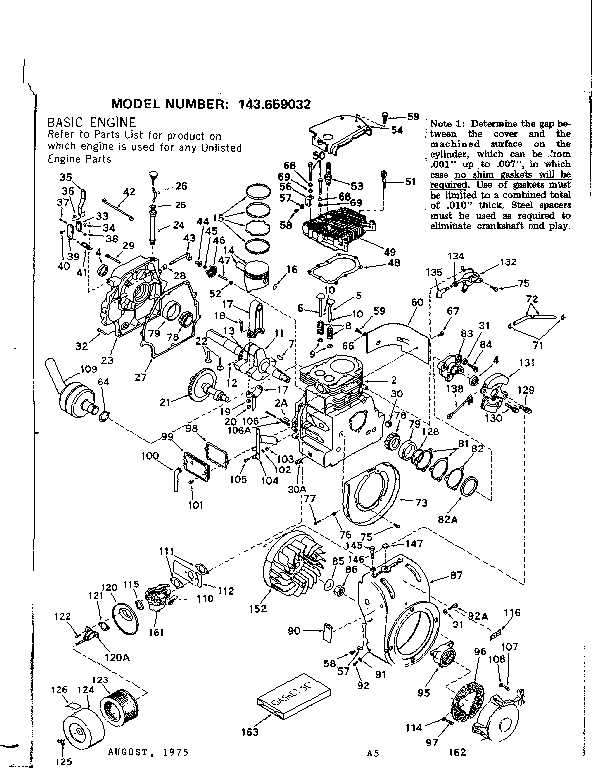 Engine Diagram and Parts List for 143659032  Craftsman Engine