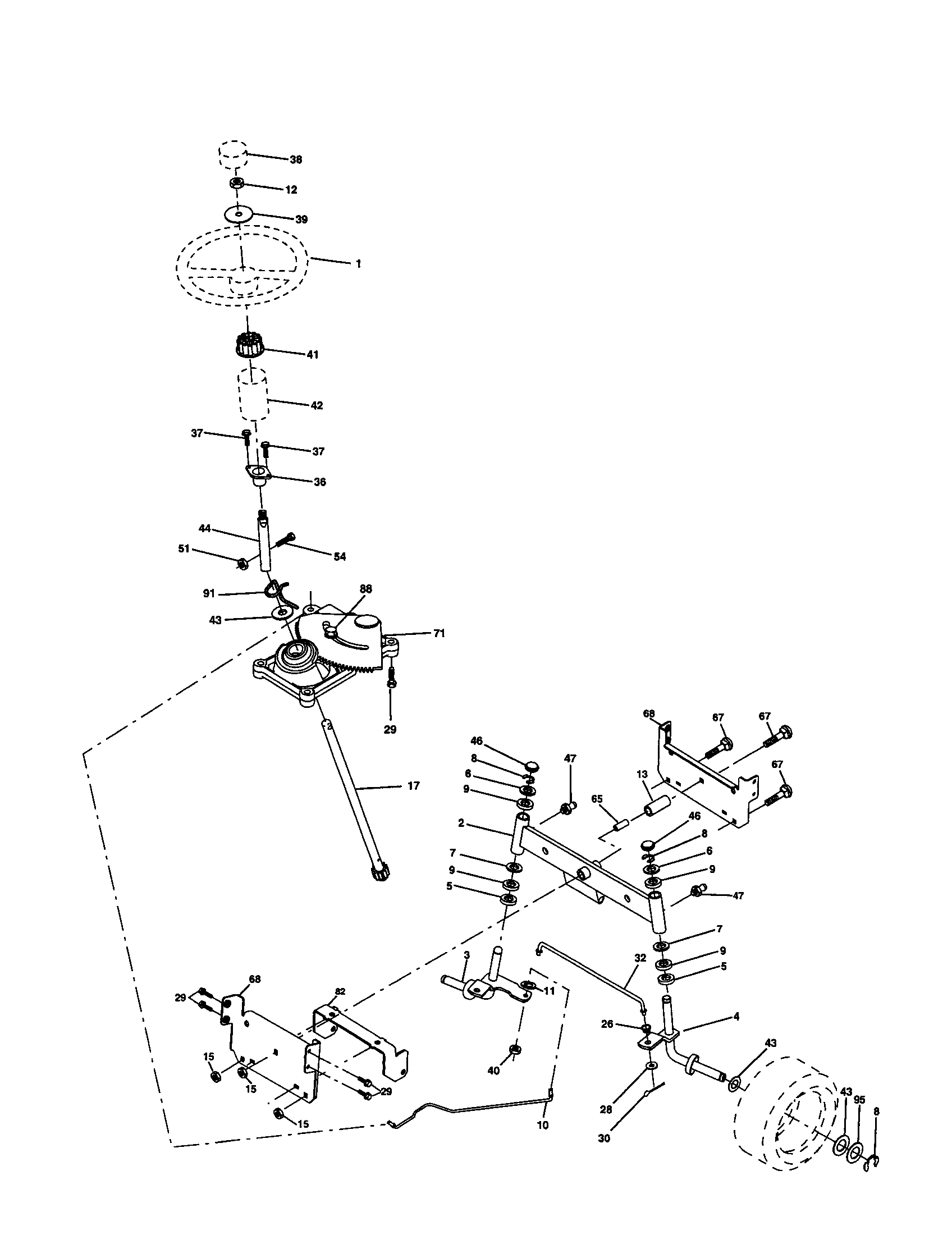 Steering Assembly Diagram and Parts List for 917277363  Craftsman Lawn Tractor