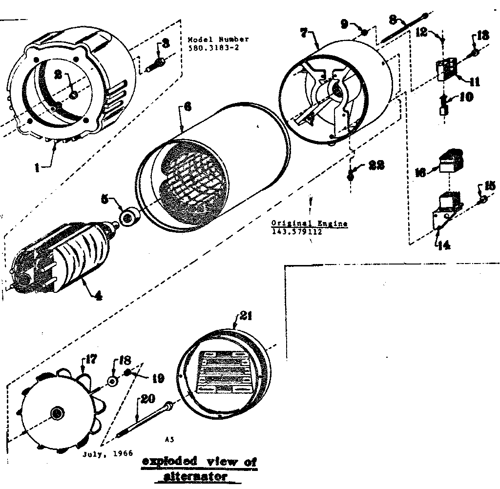 Rotor And Stator Assembly Diagram and Parts List for 5803183-2  Craftsman Engine