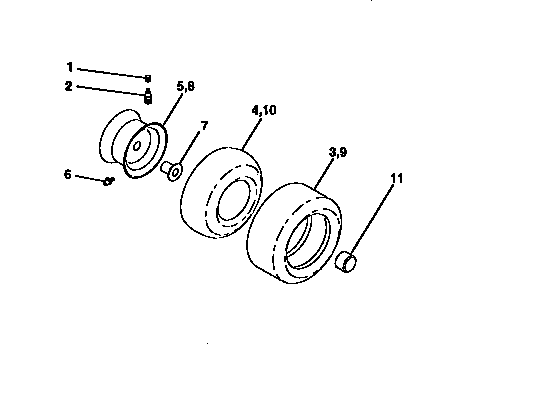 Wheels And Tires Diagram and Parts List for 917270620  Craftsman Lawn Tractor
