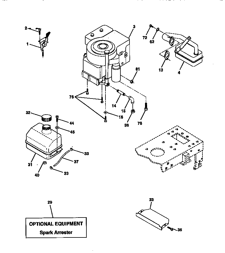 Engine Diagram and Parts List for 917270632  Craftsman Lawn Tractor