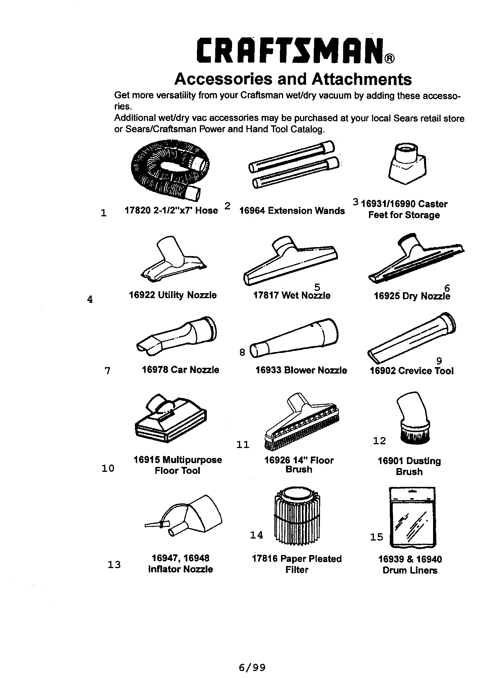 Accessories/attachments Diagram and Parts List for 113177890  Craftsman Filters & Accessories