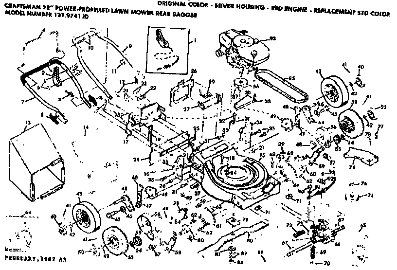 Replacement Parts Diagram and Parts List for 131974120  Craftsman Lawn Mower
