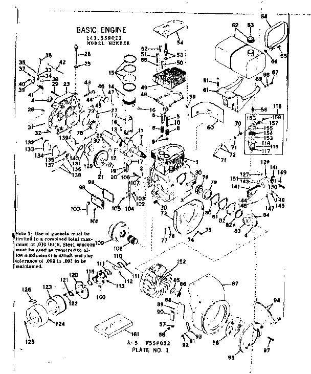 Basic Engine Diagram and Parts List for 143559022  Craftsman Engine