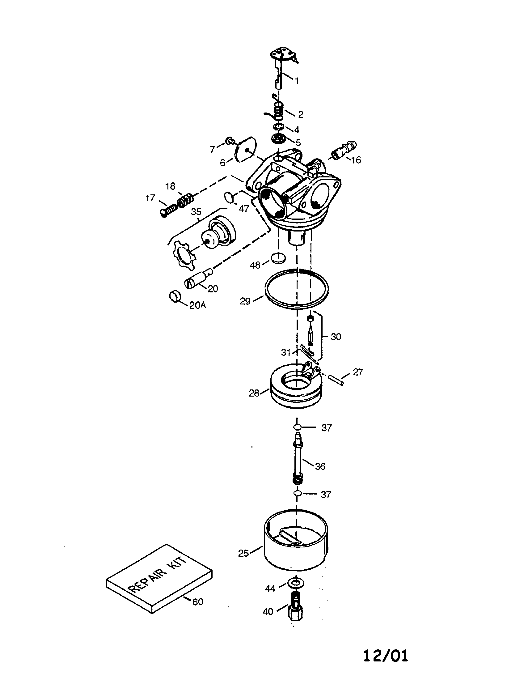 Carburetor Diagram and Parts List for 143016005  Craftsman Engine