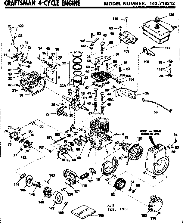 Replacement Parts Diagram and Parts List for 143716212  Craftsman Engine