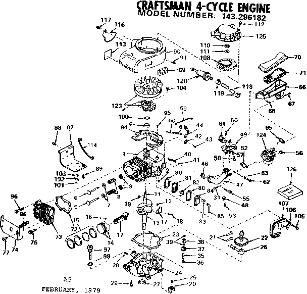 Replacement Parts Diagram and Parts List for 143296182  Craftsman Engine