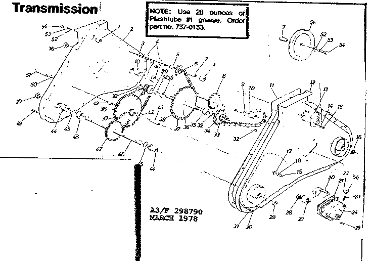 Transmission Diagram and Parts List for 247298790  Craftsman Tiller