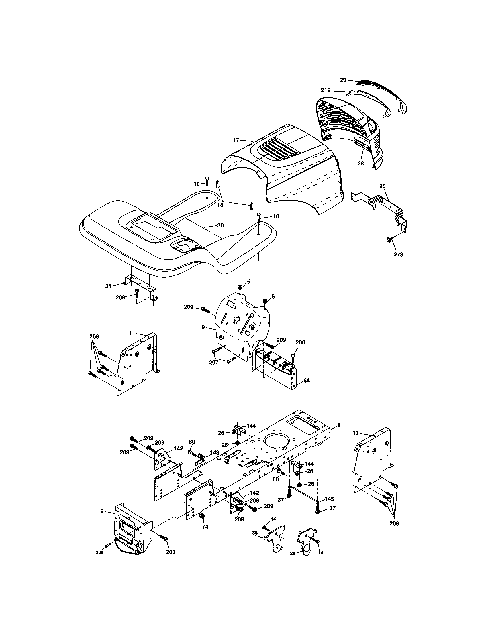 Chassis And Enclosures Diagram and Parts List for 917273373  Craftsman Lawn Tractor