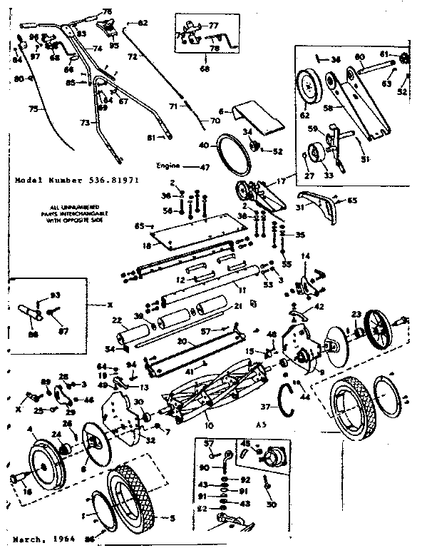 Replacement Parts Diagram and Parts List for 53681971  Craftsman Lawn Mower
