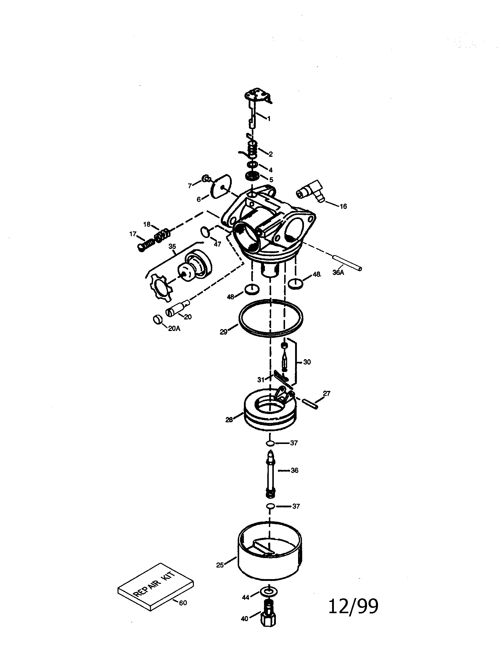 Carburetor Diagram and Parts List for 143005500  Craftsman Engine