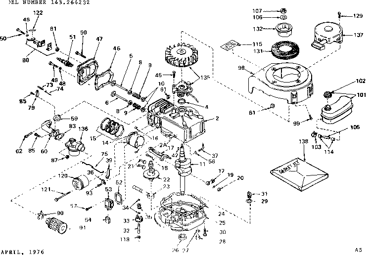 Replacement Parts Diagram and Parts List for 143264232  Craftsman Engine