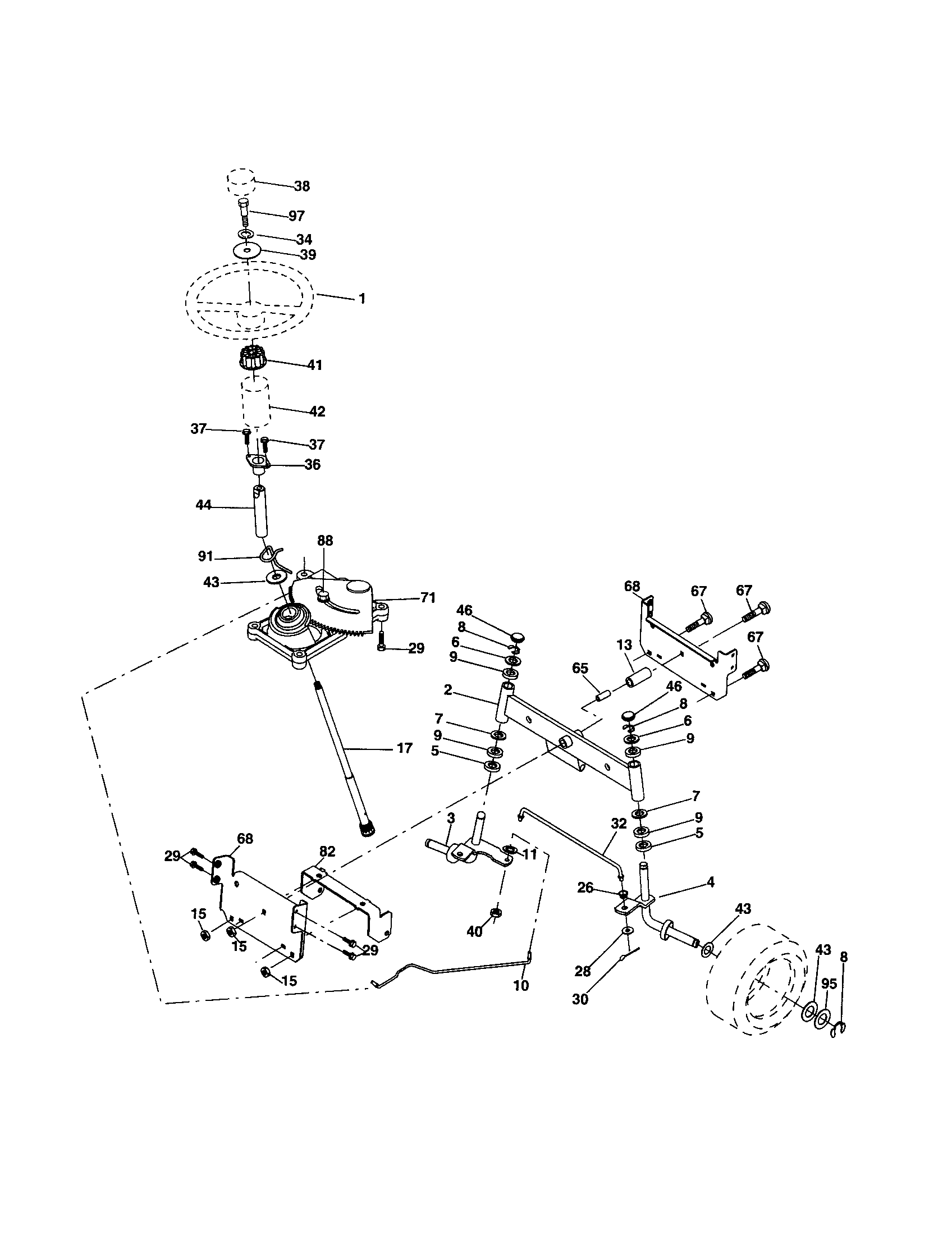Steering Diagram and Parts List for 917256740  Craftsman Lawn Tractor