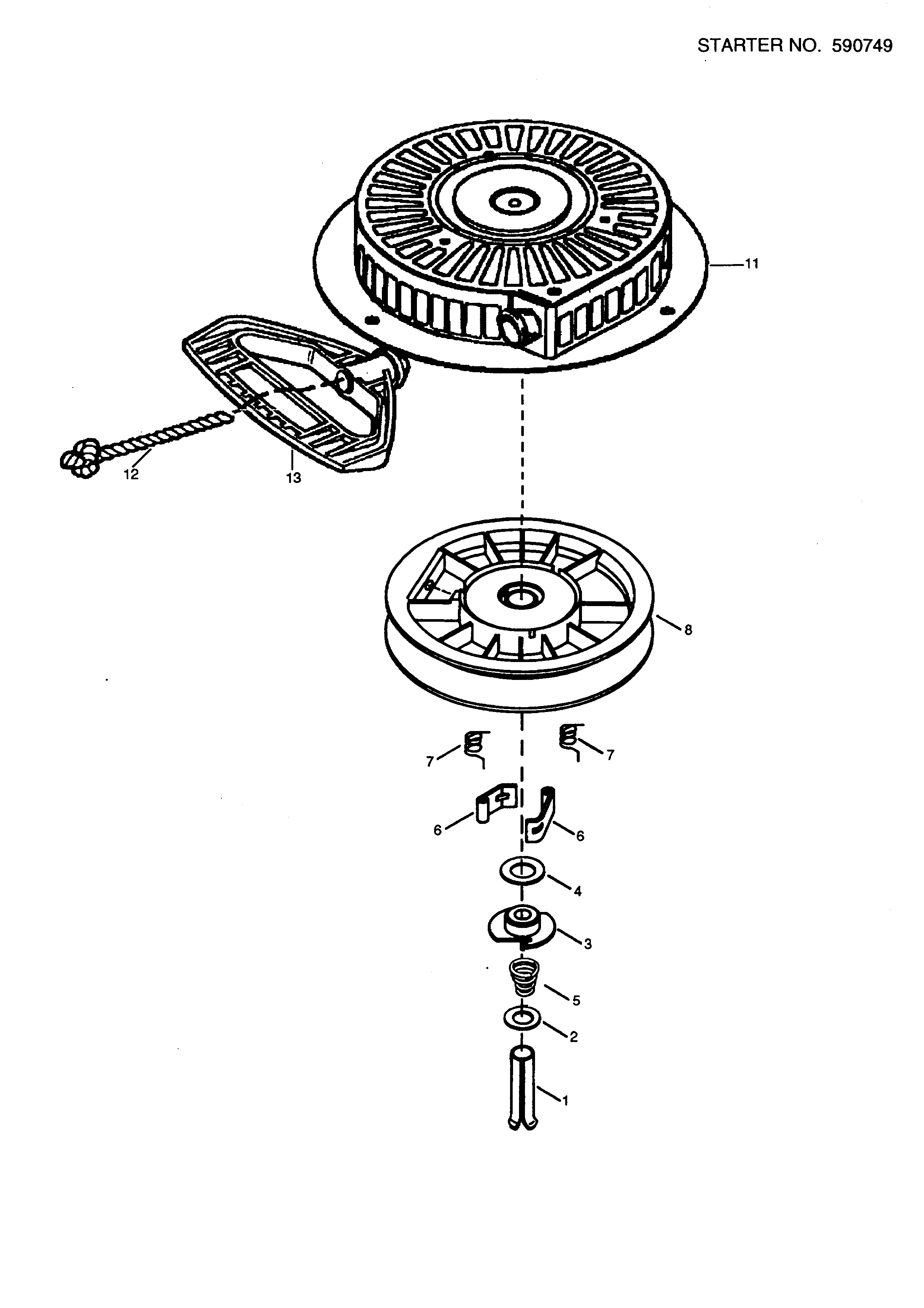 Starter 590749 Diagram and Parts List for 143491103  Craftsman Engine