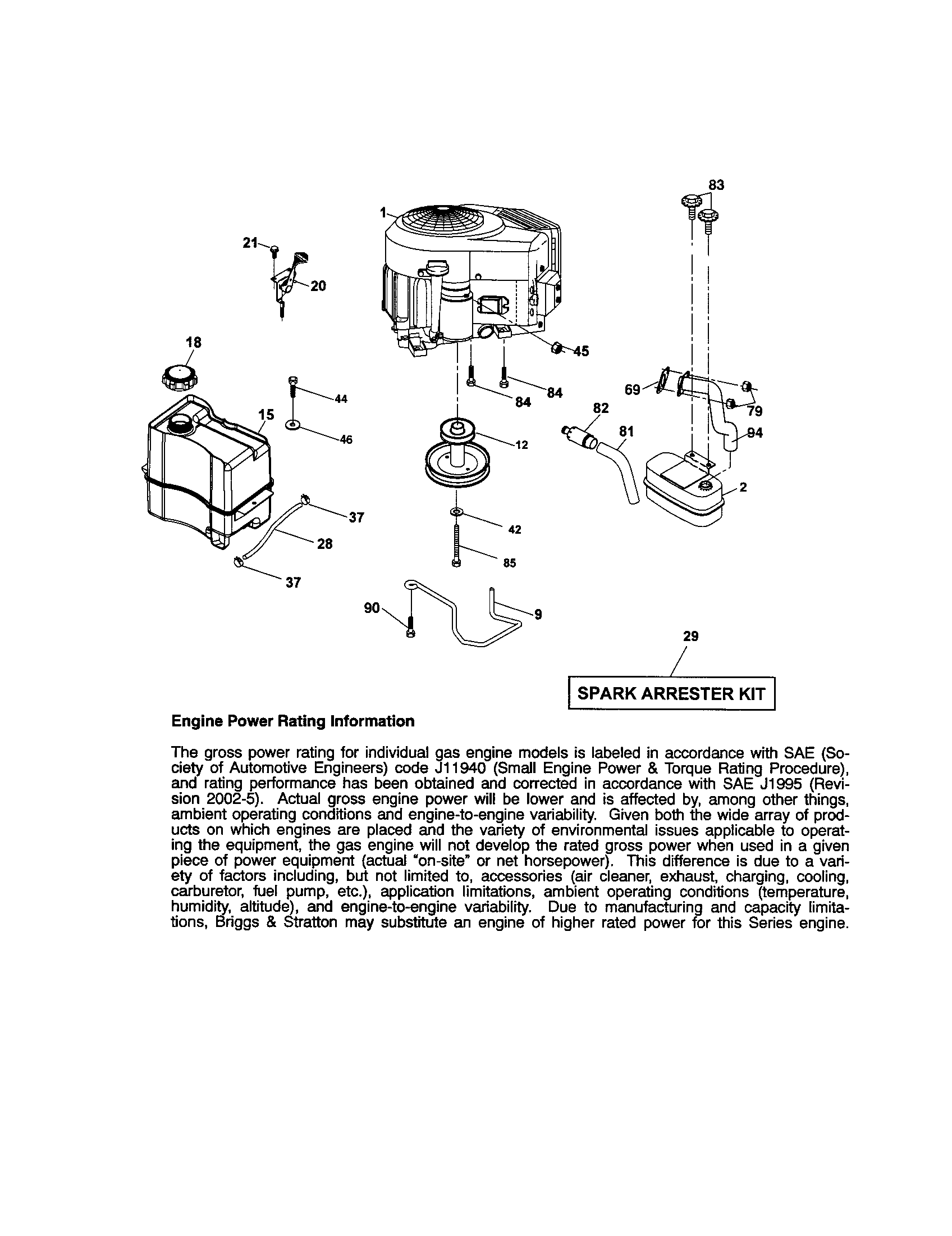 Engine Diagram and Parts List for 917286220  Craftsman Lawn Tractor