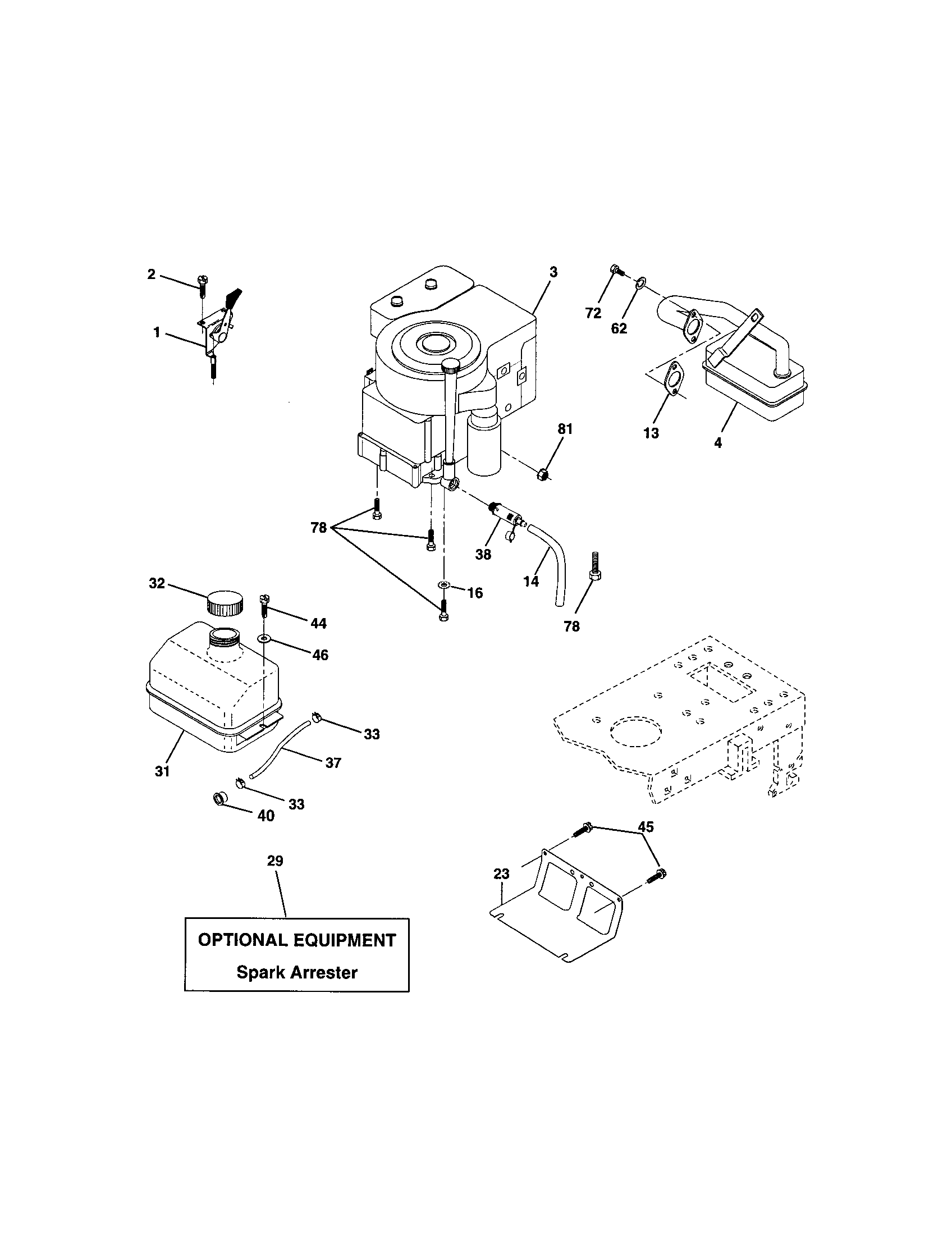 Engine Diagram and Parts List for 917271661  Craftsman Lawn Tractor