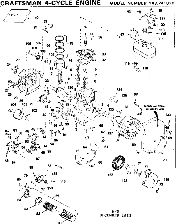 Replacement Parts Diagram and Parts List for 143741022  Craftsman Engine