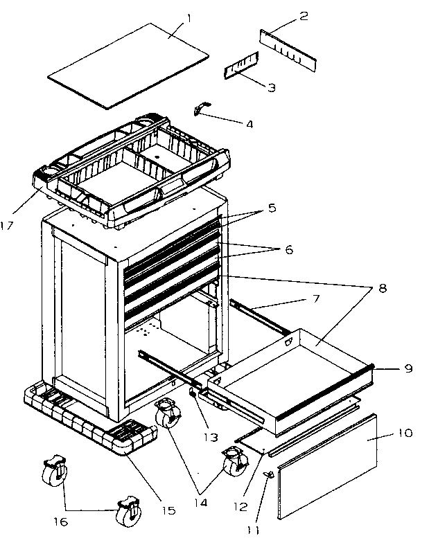 Project Center Diagram and Parts List for 706654661  Craftsman Tool Stand & Cart