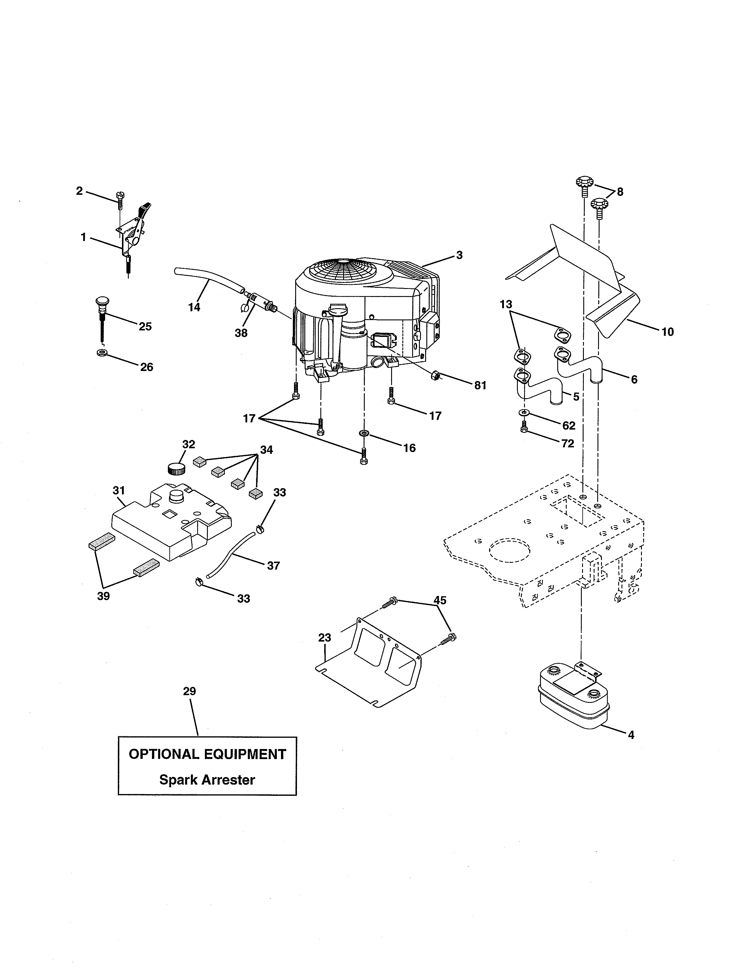 Engine Diagram and Parts List for 944601881  Craftsman Lawn Tractor