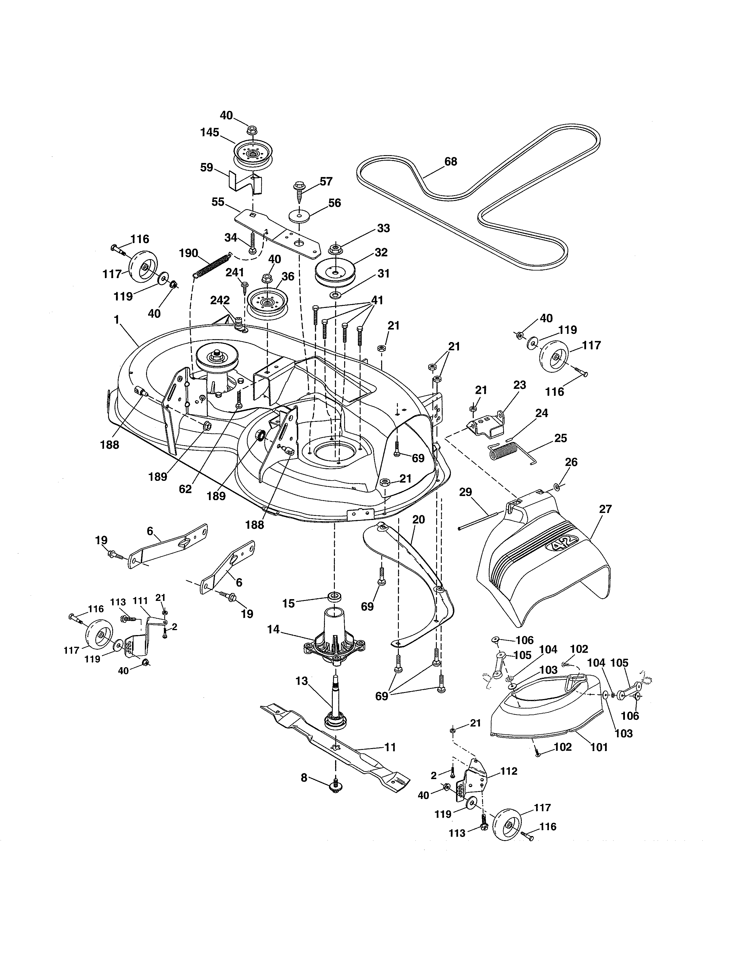 Mower Deck Diagram and Parts List for 917986471  Craftsman Lawn Tractor