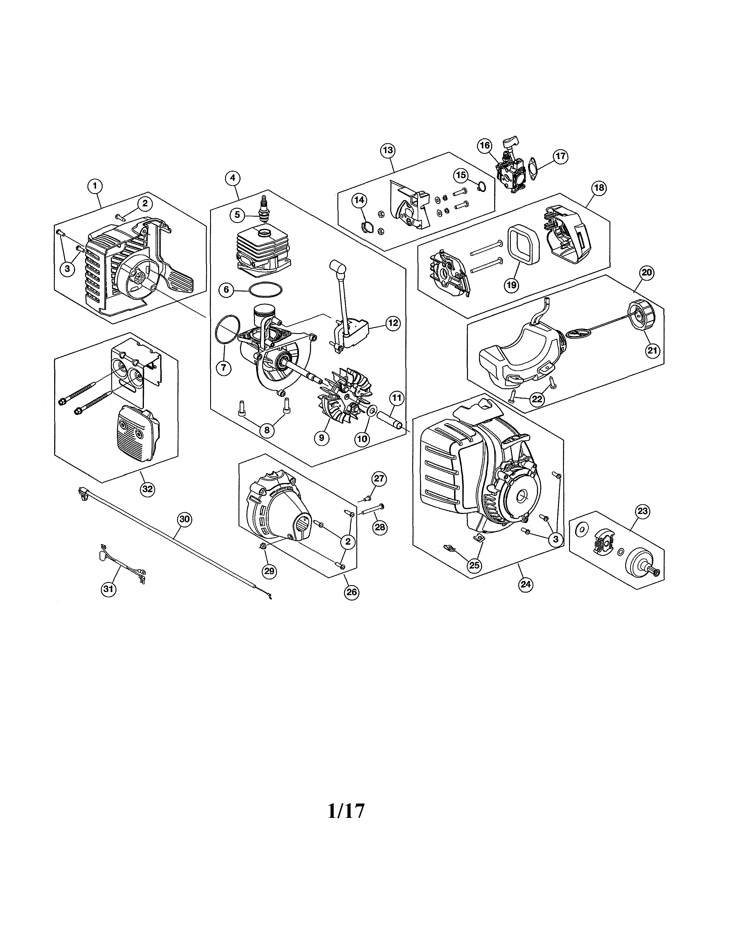 Short Block/fuel Tank/starter Housing Diagram and Parts List for 316740890  Craftsman Trimmer
