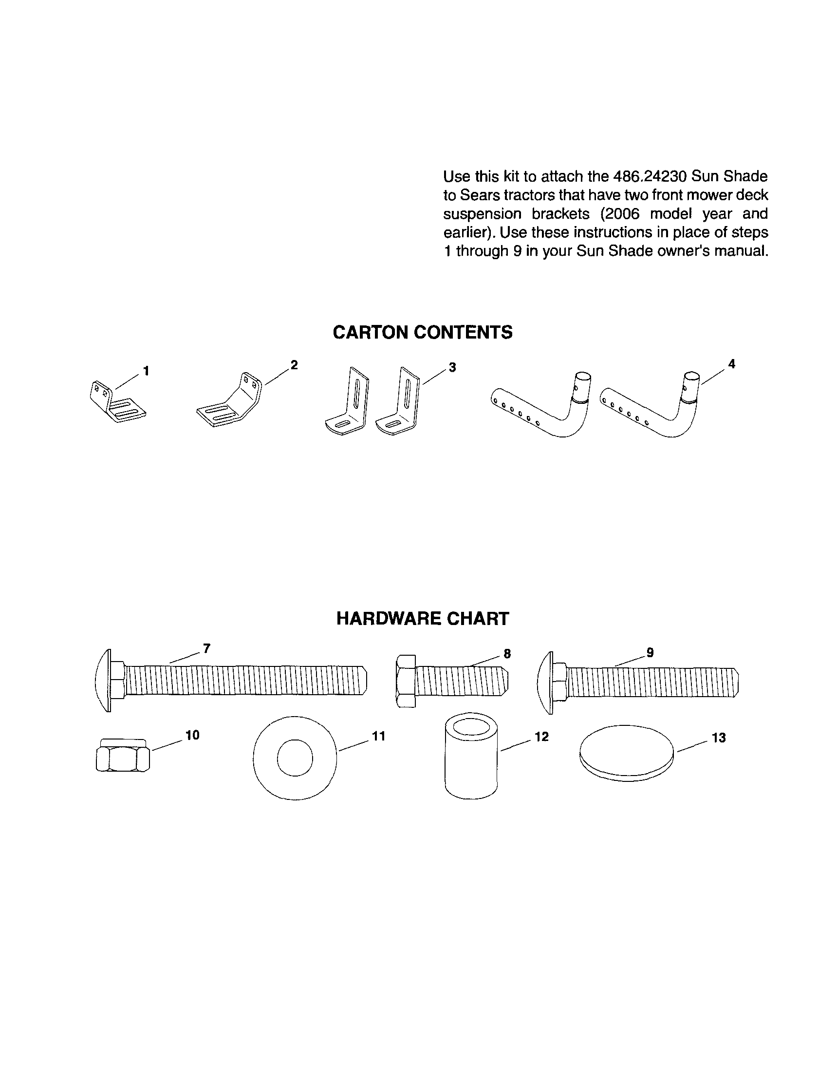 Sun Shade Kit Diagram and Parts List for 48624240  Craftsman Lawn Tractor