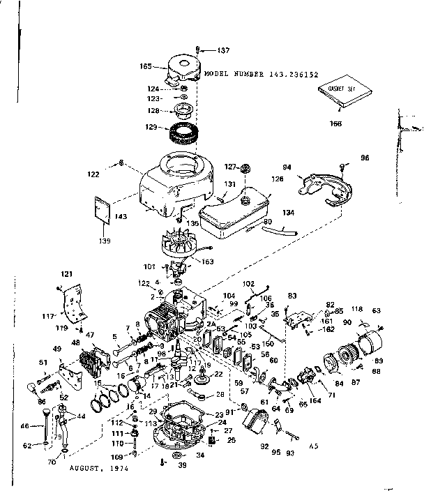 Replacement Parts Diagram and Parts List for 143236152  Craftsman Engine