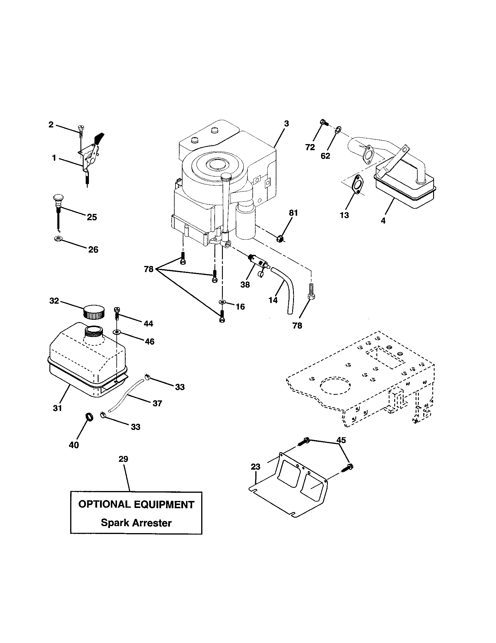 Engine Diagram and Parts List for 917277031  Craftsman Lawn Tractor