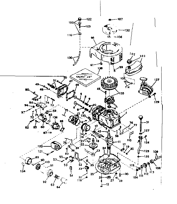 Basic Engine Diagram and Parts List for 143184302  Craftsman Engine