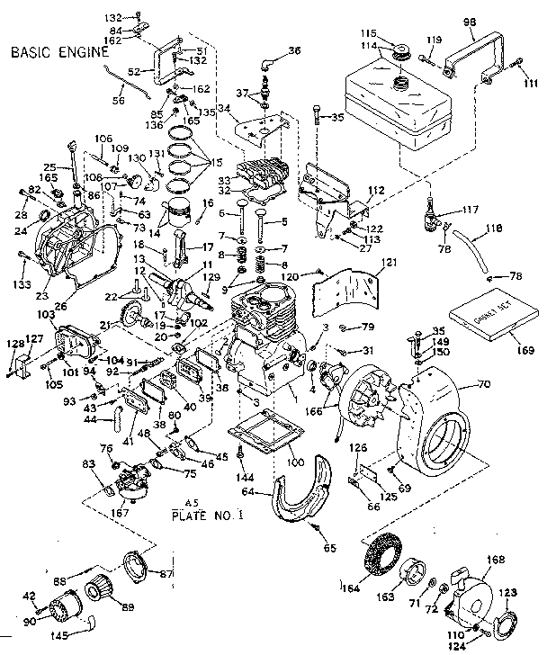 Basic Engine Diagram and Parts List for 143586282  Craftsman Engine