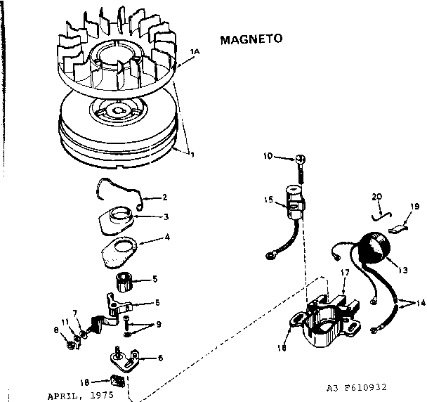 Magneto Diagram and Parts List for 143654142  Craftsman Engine
