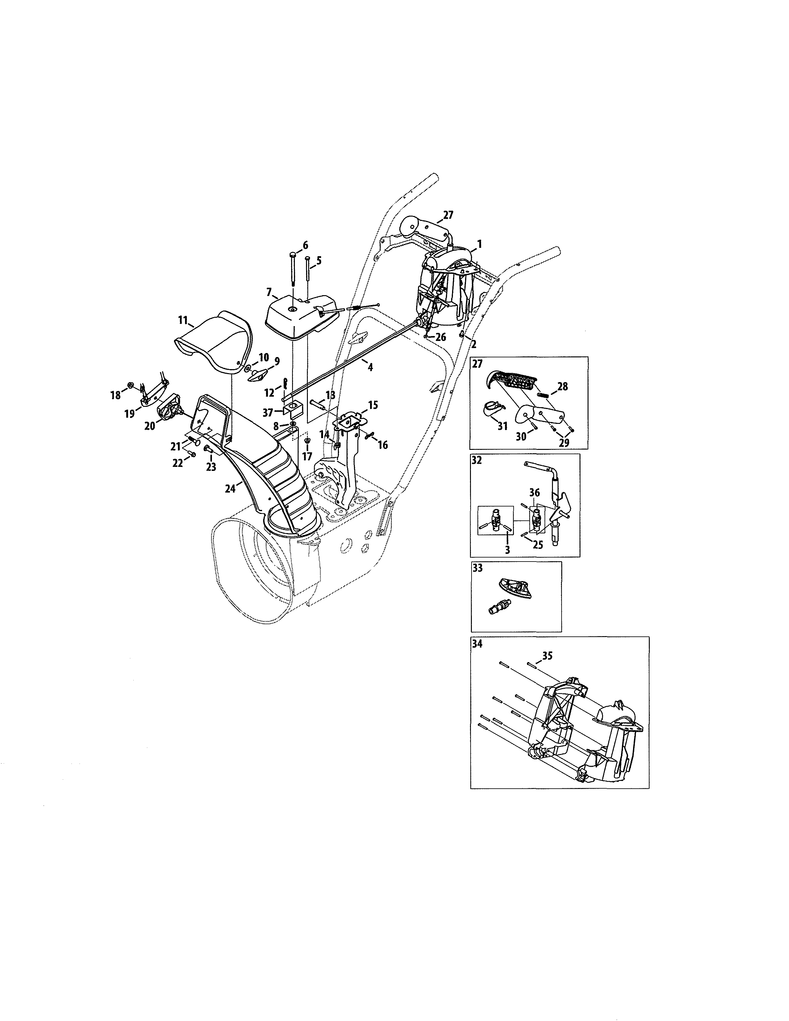 Chute Diagram and Parts List for 247888741  Craftsman Snow Blower