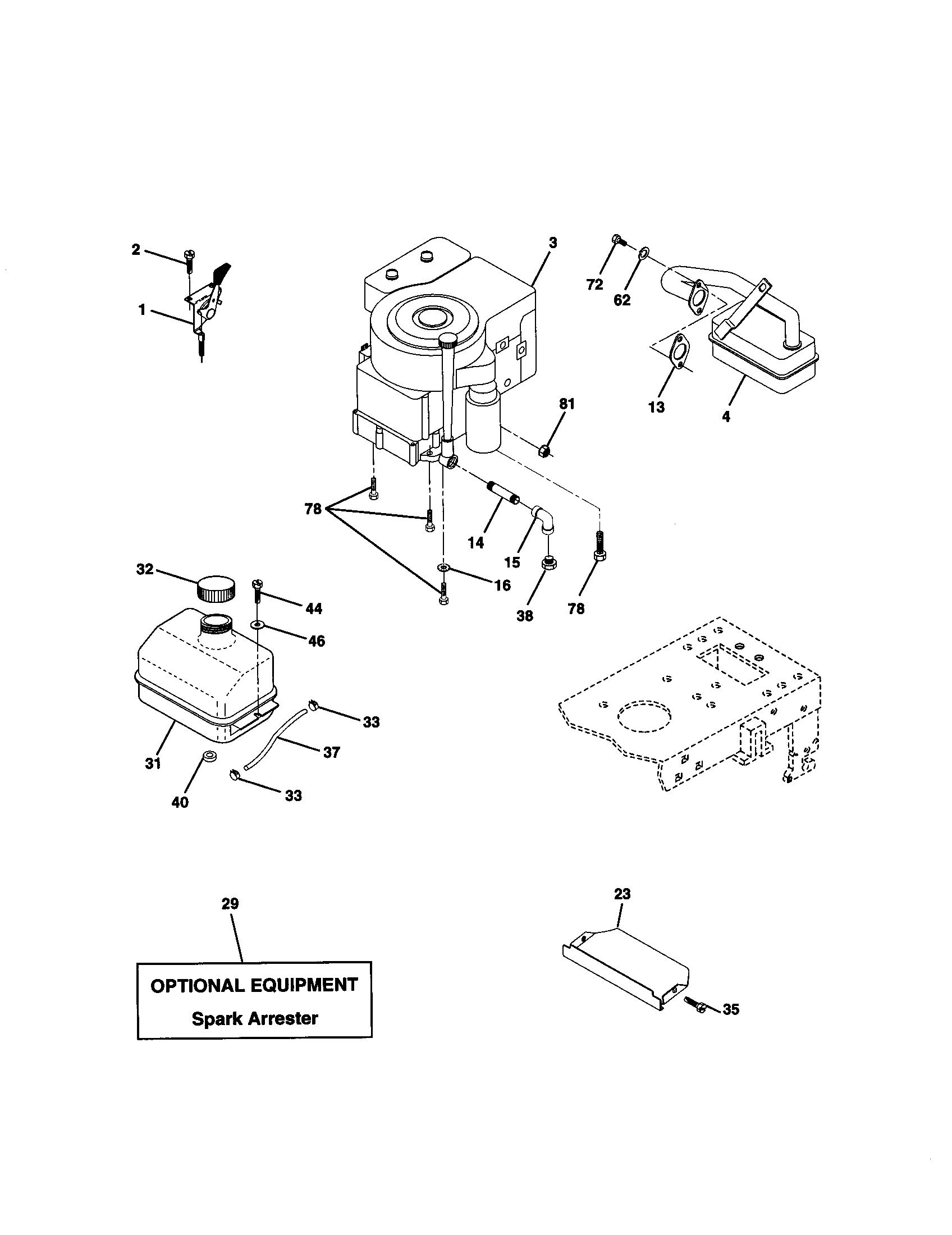 Engine Diagram and Parts List for 917270650  Craftsman Lawn Tractor